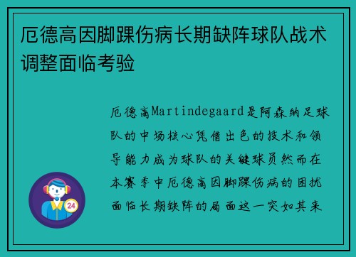 厄德高因脚踝伤病长期缺阵球队战术调整面临考验 厄德高因脚踝伤病长期缺阵球队战术调整面临考验